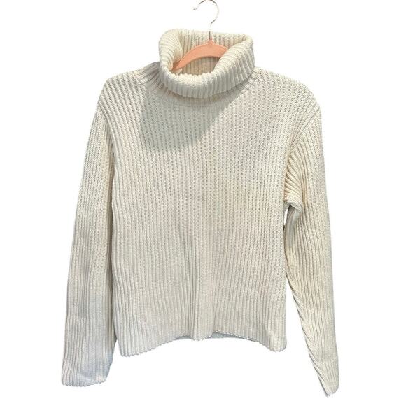 Vintage 90s Cream Ribbed Chunky Knit Oversized Classic Coastal Beatnik Sweater S - Picture 9 of 9